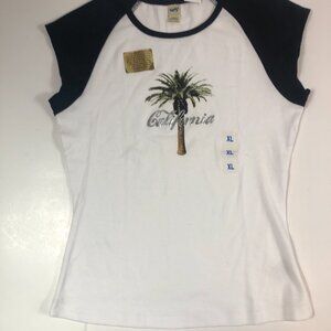 Vintage Y2K California Tee Kavio!  Palm Tree Graphic T Shirt White XL*